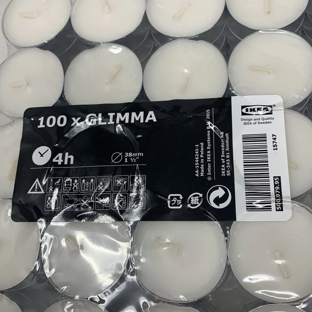 100 piece GLIMMA Unscented tealights 4hr Ikea Sweden